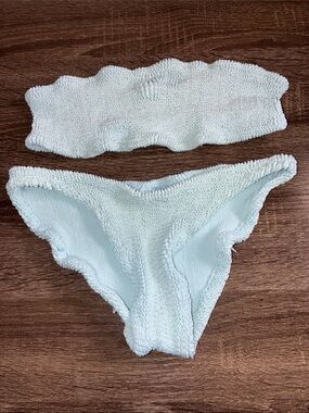 Pre Owned Hunza G Textured Bandeau Bikini Set in Light Blue